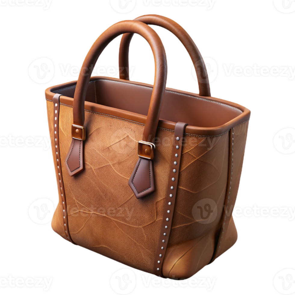 elegant classic Leather Tote Bag Brown Leather Transparent Background premium png