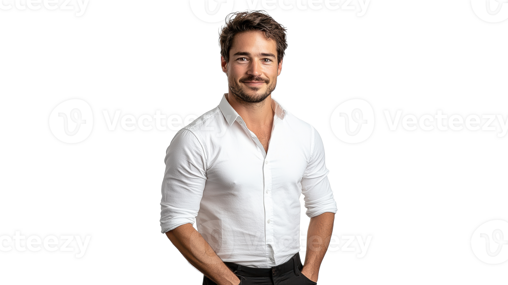 Confident man posing in white shirt with smile png