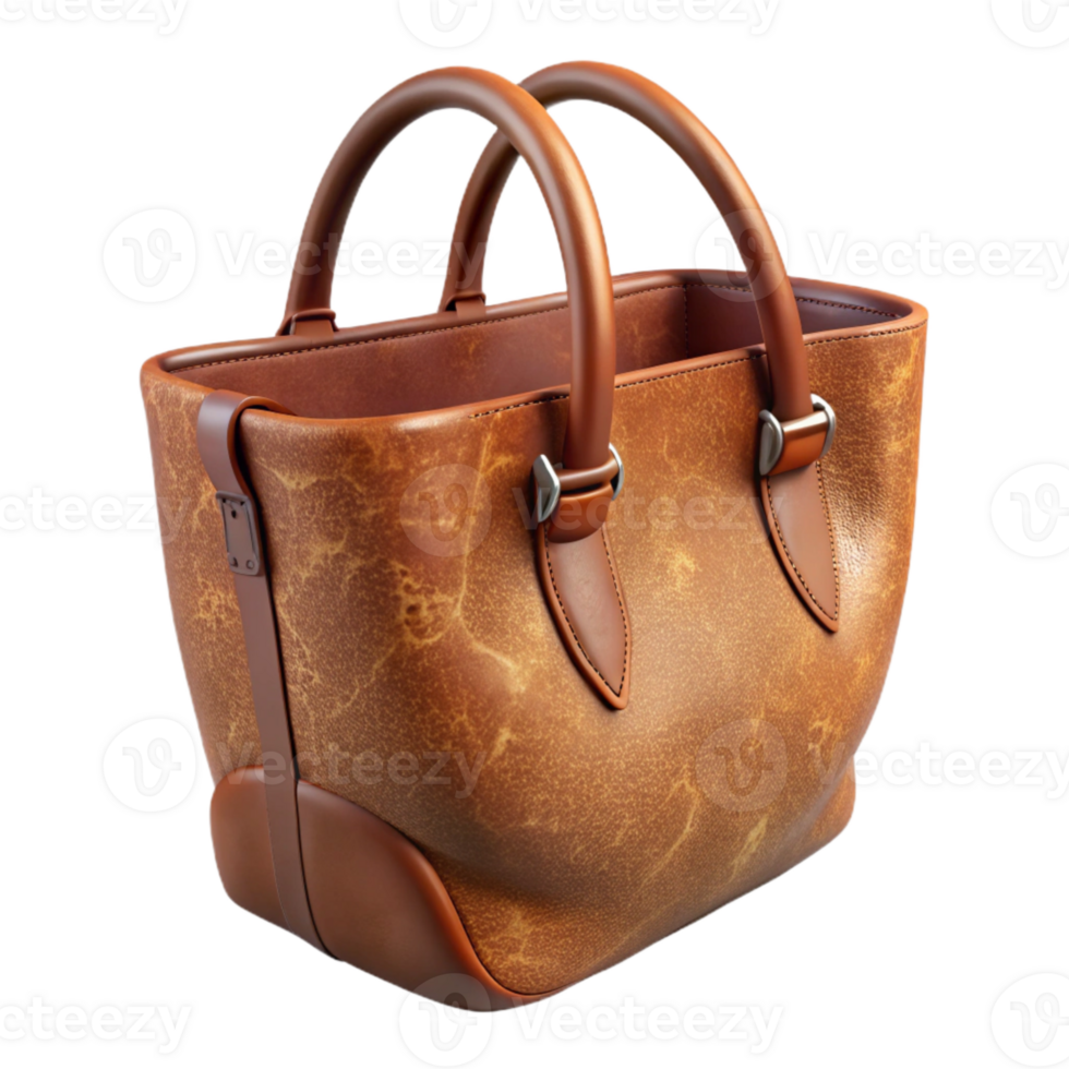 beautiful creative Leather Tote Bag Brown Leather Transparent Background professional png