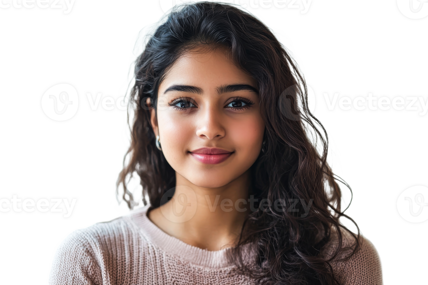 Young woman with curly hair smiling at the camera png