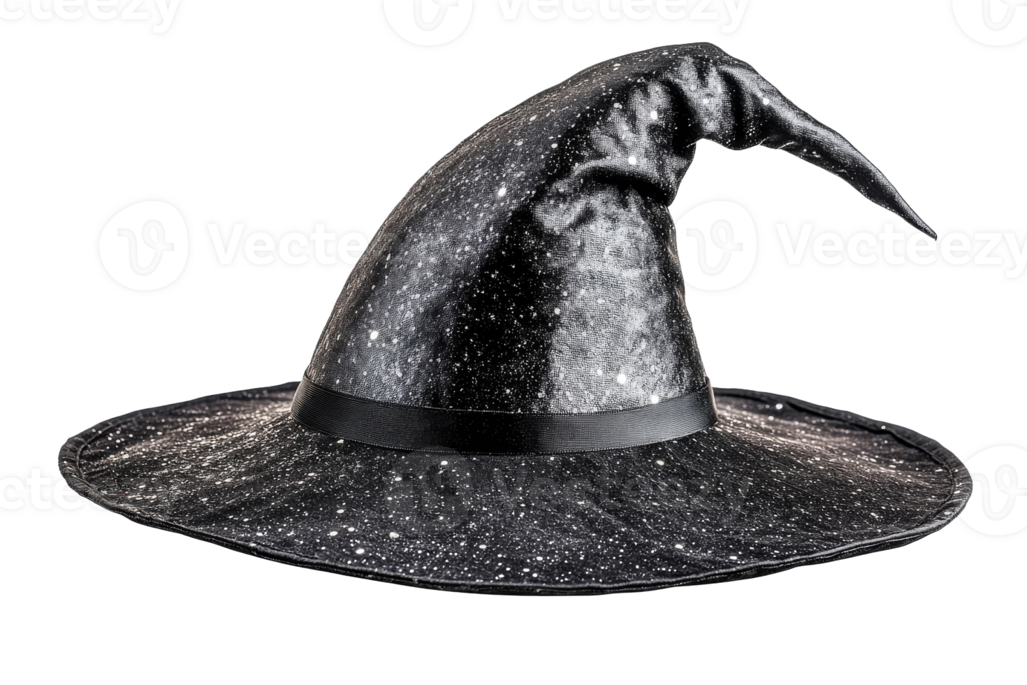 Unique black wizard hat with starry design png