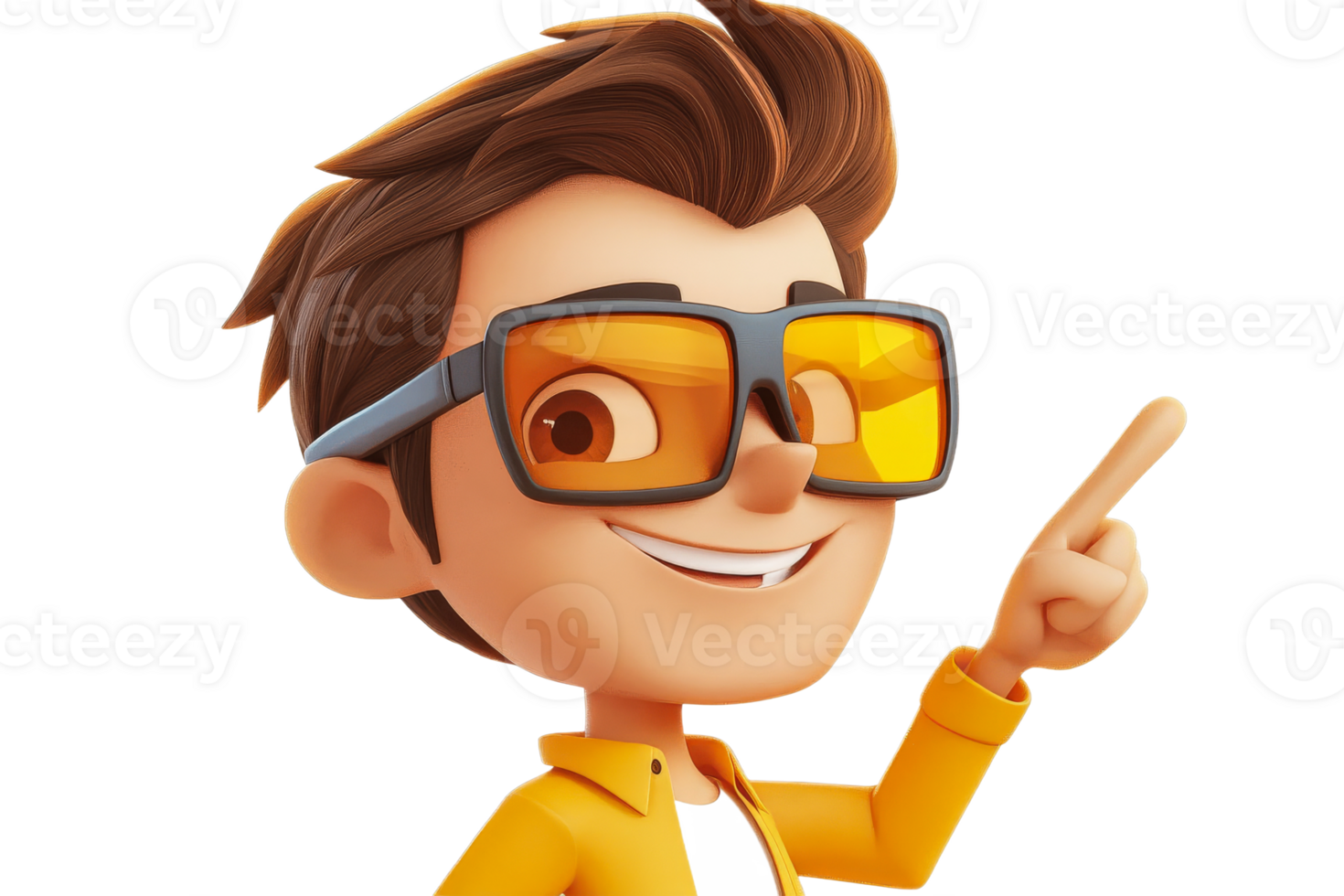 Cartoon character with orange glasses and a smile png