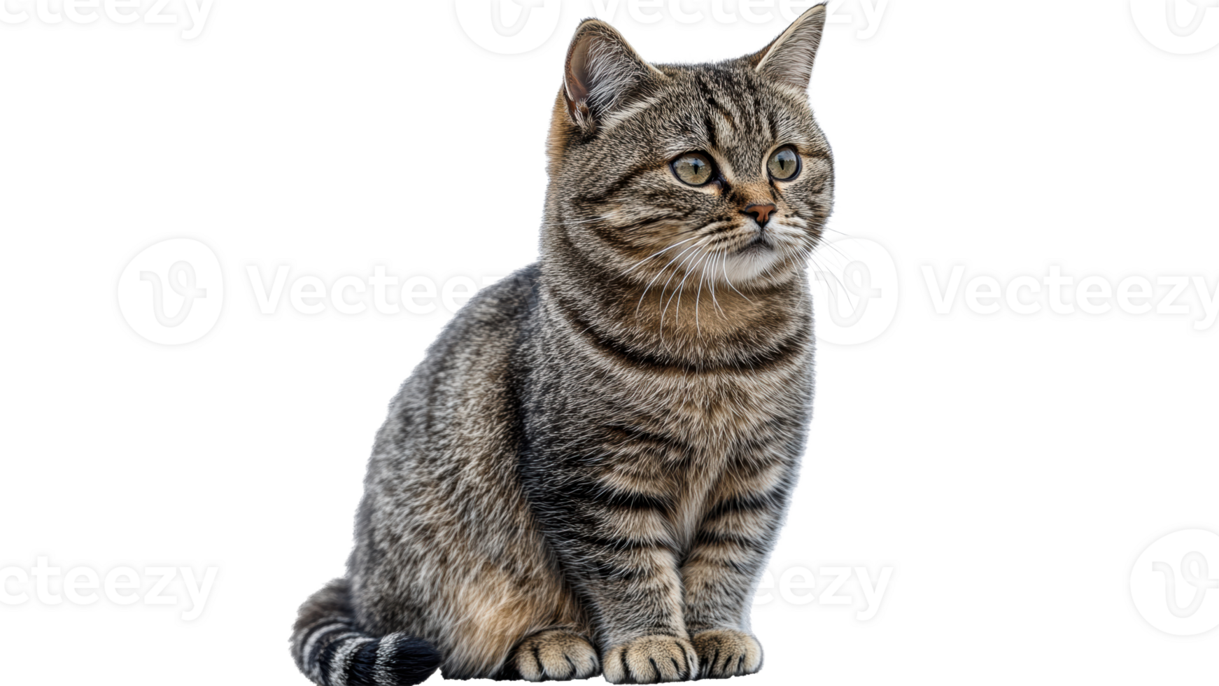 Tabby cat sitting calmly on a white background png