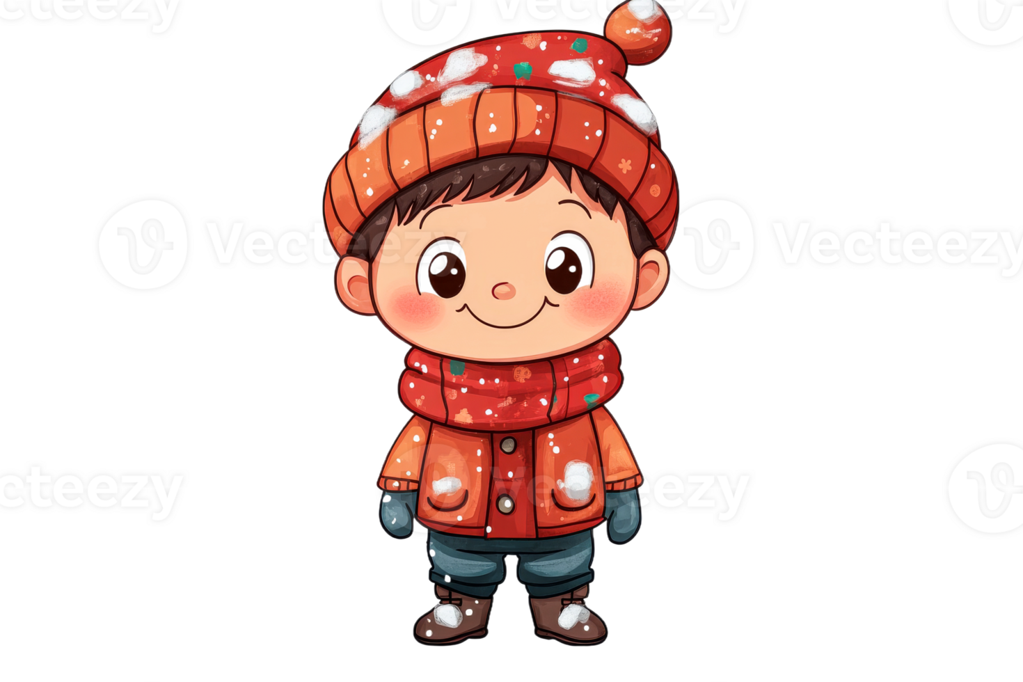 Child in winter clothing smiling with snow png