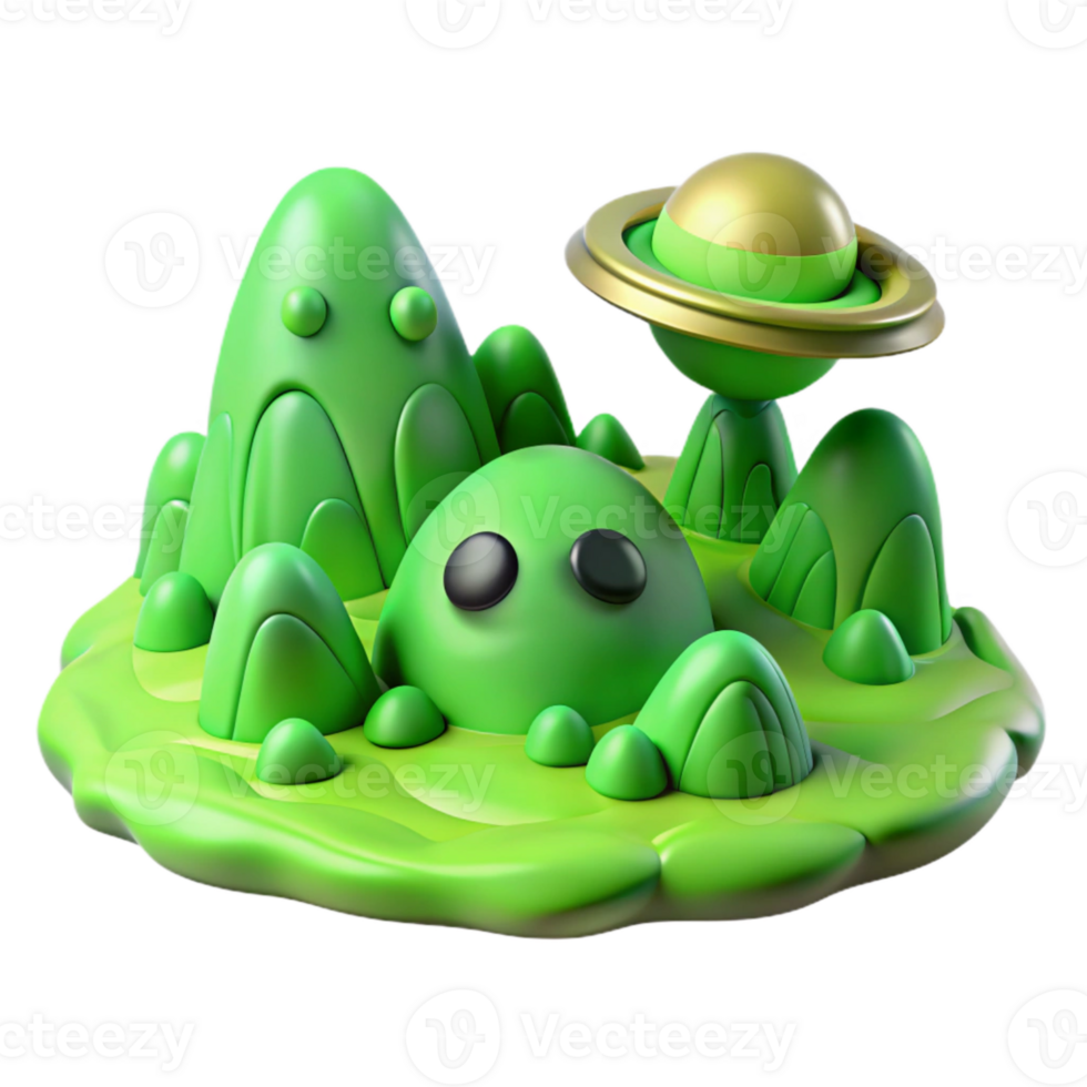 dramatic minimalist Lime Green Alien Landscape Transparent Background original png