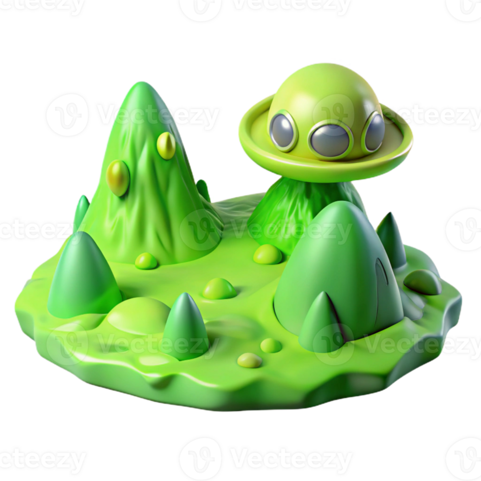 extraordinary modern Lime Green Alien Landscape Transparent Background detailed png