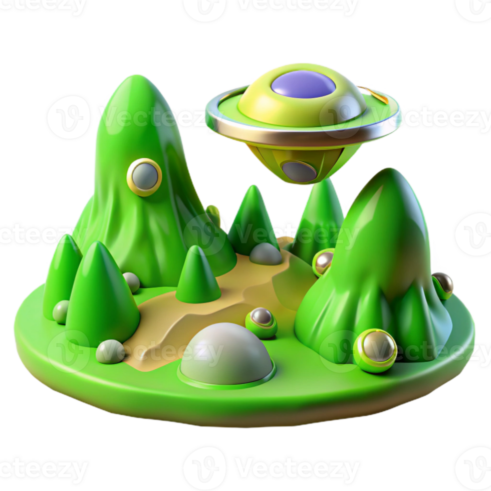 extraordinary abstract Lime Green Alien Landscape Transparent Background high quality png