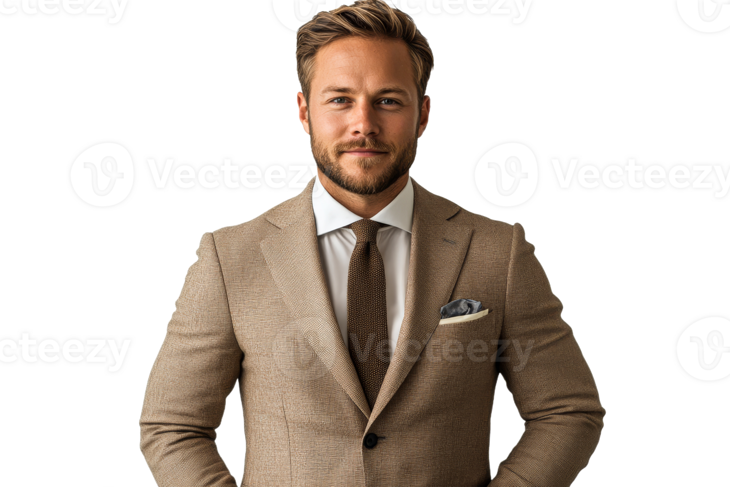 Stylish man in tailored suit posing for camera png