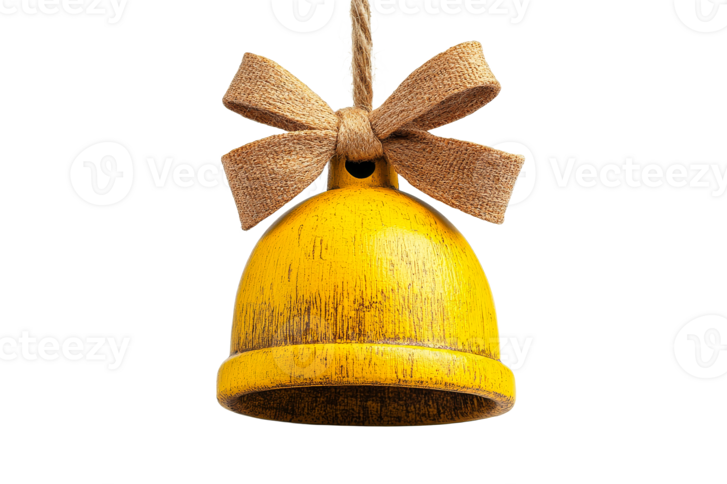 Yellow decorative bell with a bow hangs gracefully png
