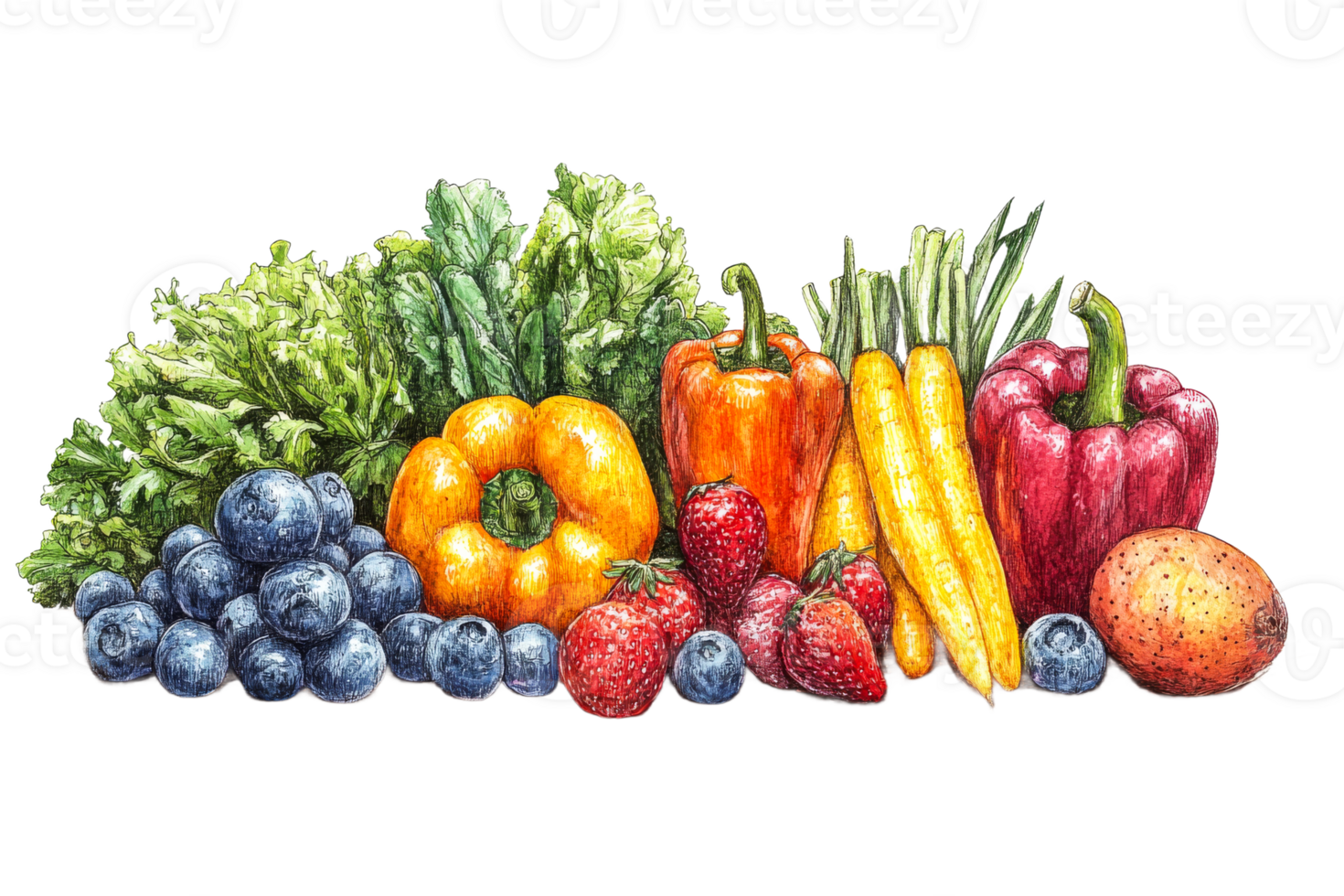 Vibrant display of fresh vegetables and fruits png