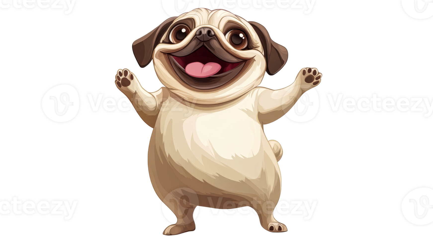 Happy pug with joyful expression and playful pose png