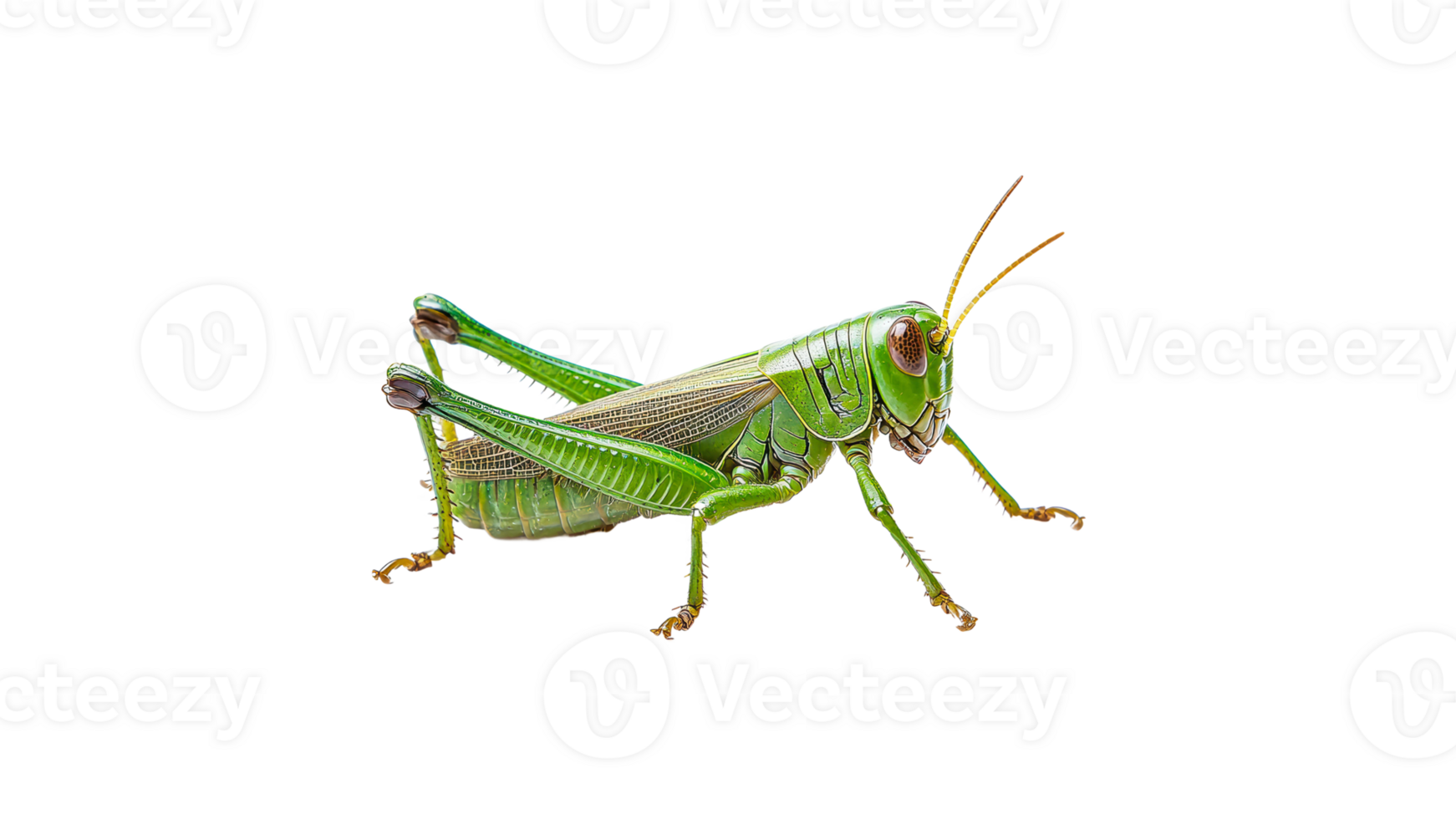 Green grasshopper resting on white background png