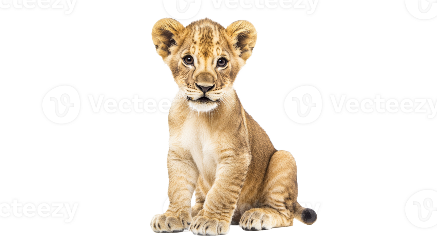 Cute young lion cub posing for the camera png