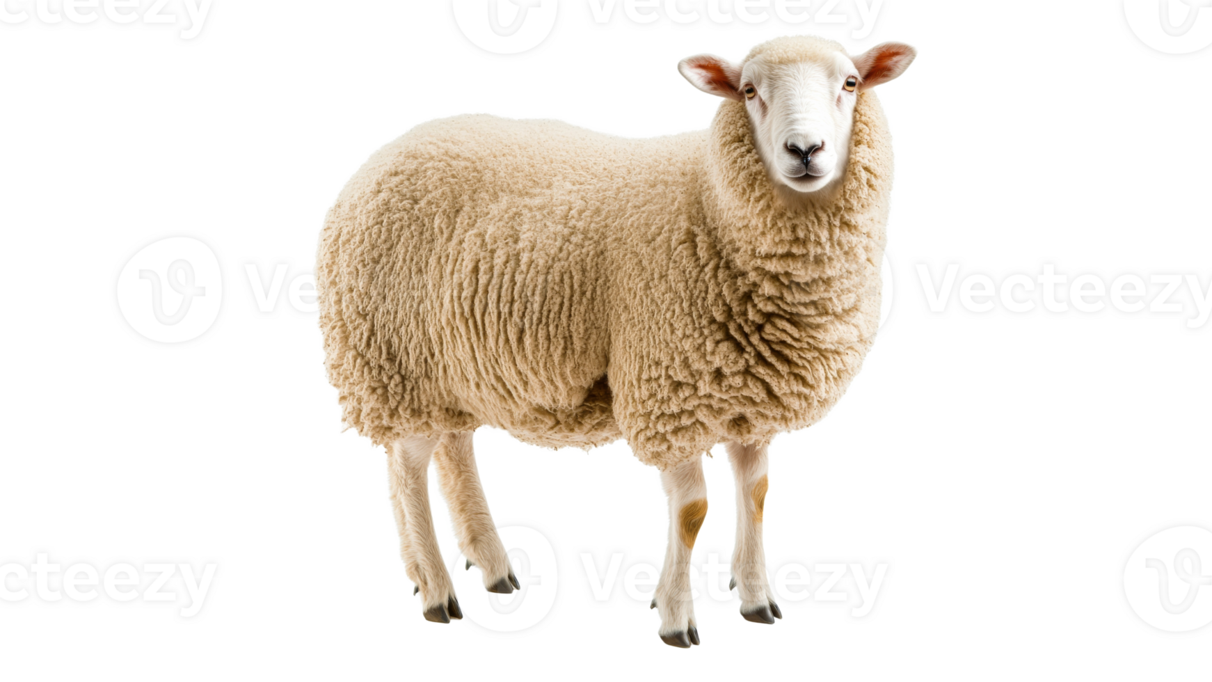 Sheep with fluffy wool on white background png