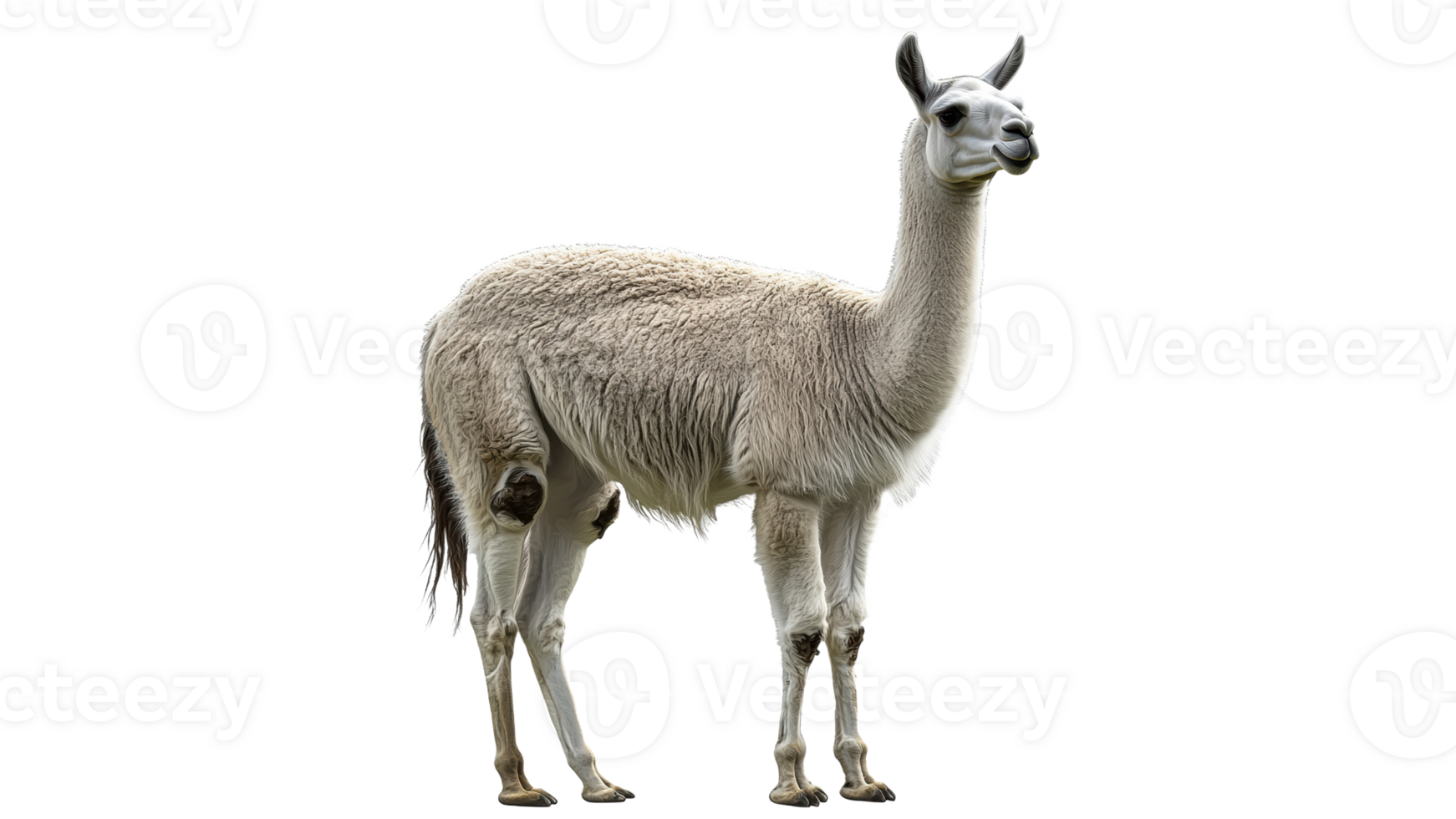 Unique white llama standing in a natural setting png