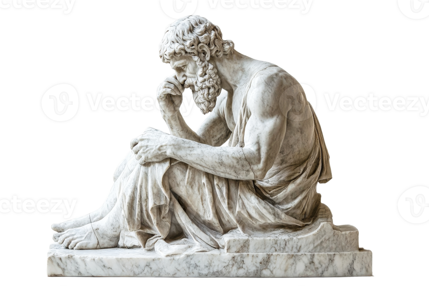 Marble sculpture of a pondering philosopher png
