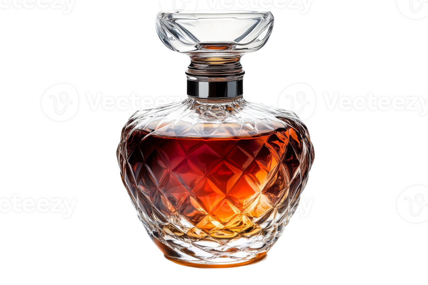 Elegant crystal decanter filled with amber liquid png