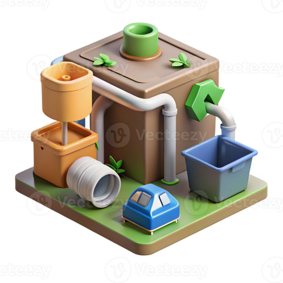 serene vintage Living Machine Waste Management System Diagram Cutout exclusive png