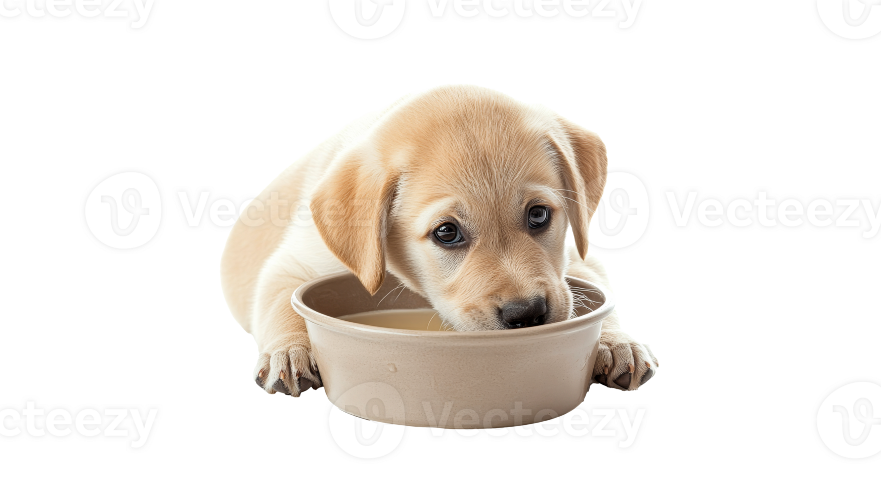 Cute puppy enjoying its meal in a bowl png
