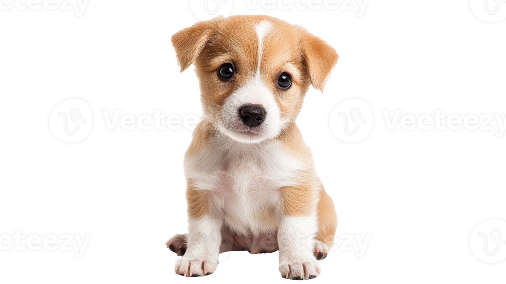 Cute puppy sitting with playful expression indoors png