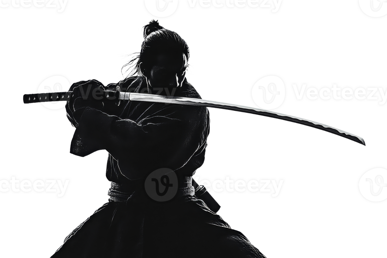 Samurai warrior preparing for battle at sunset png