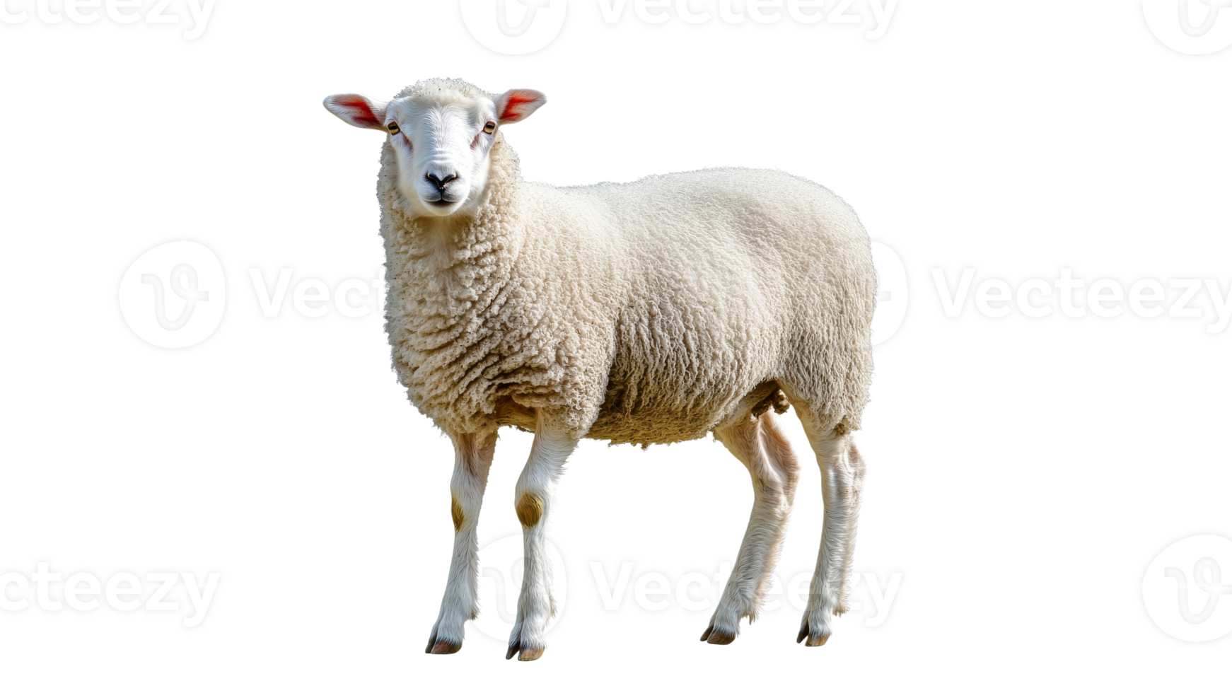 Fluffy white sheep standing in a sunny field png