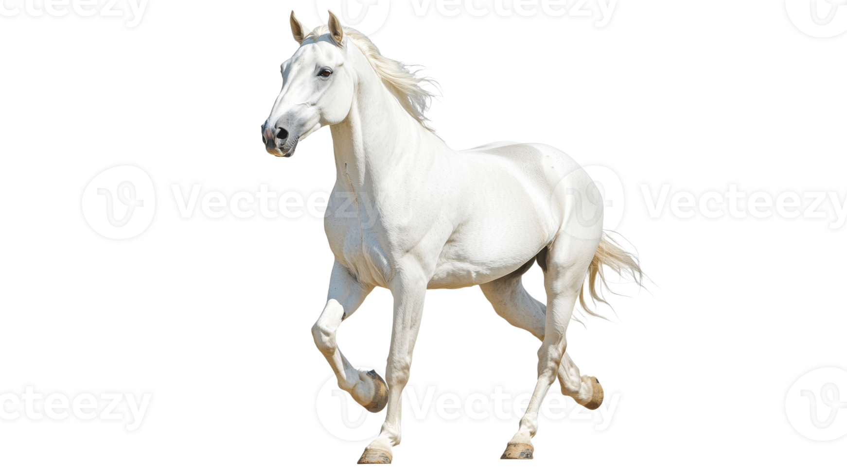 Majestic white horse galloping in open space png