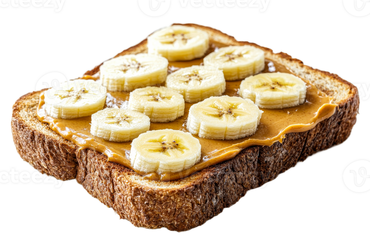 Delicious peanut butter toast with banana slices png