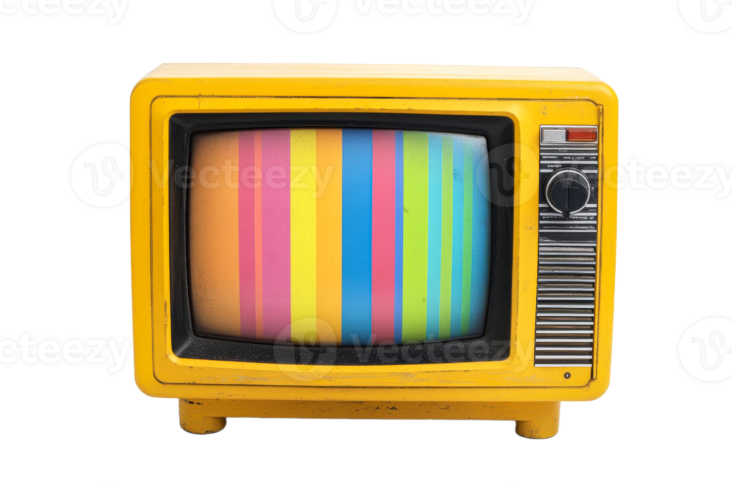 Vintage yellow TV with striped display png