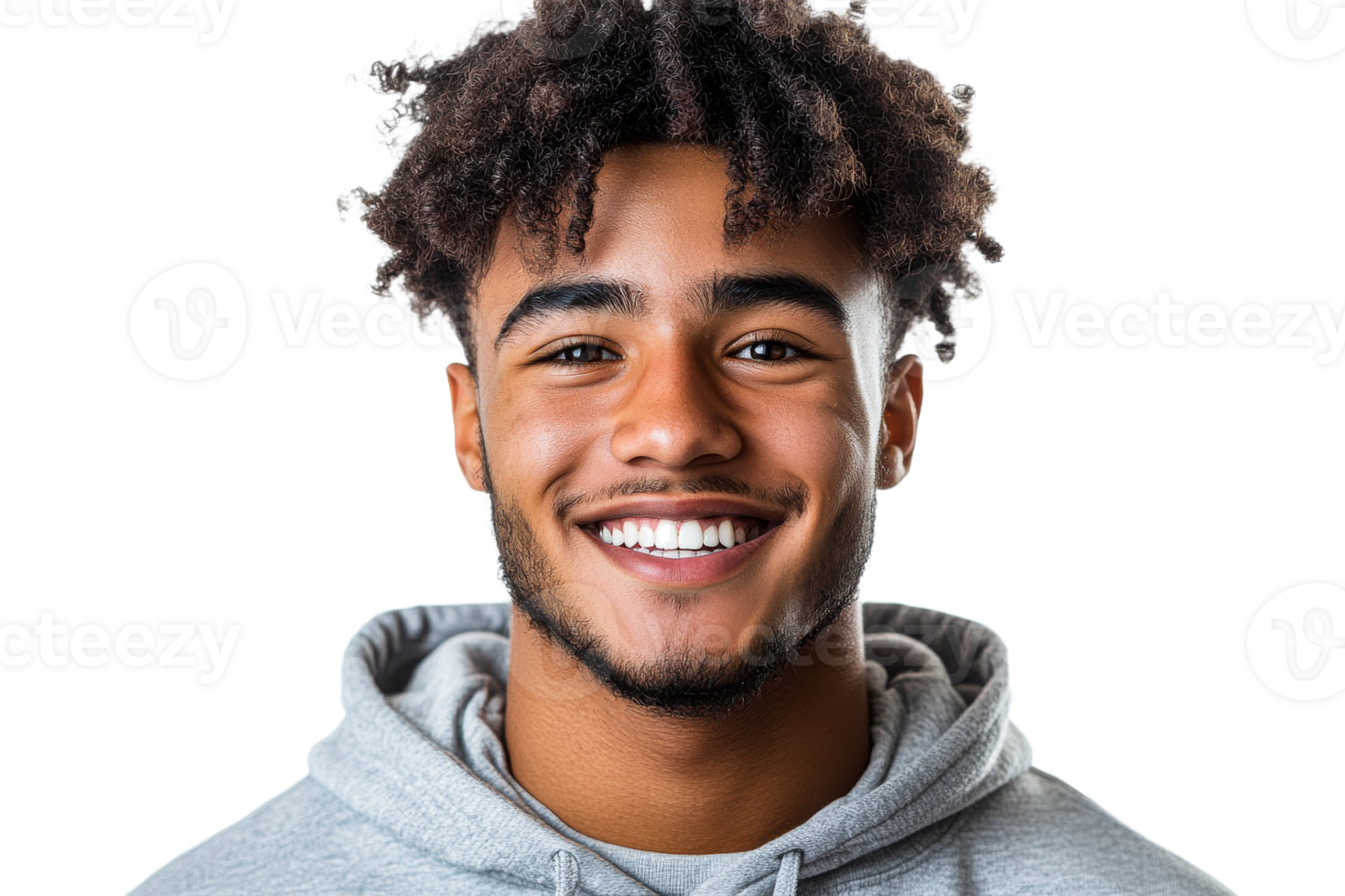 Young man with curly hair in gray hoodie png
