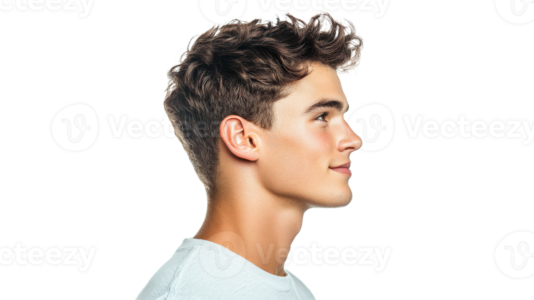 Profile view of a young man with curly hair transparent png