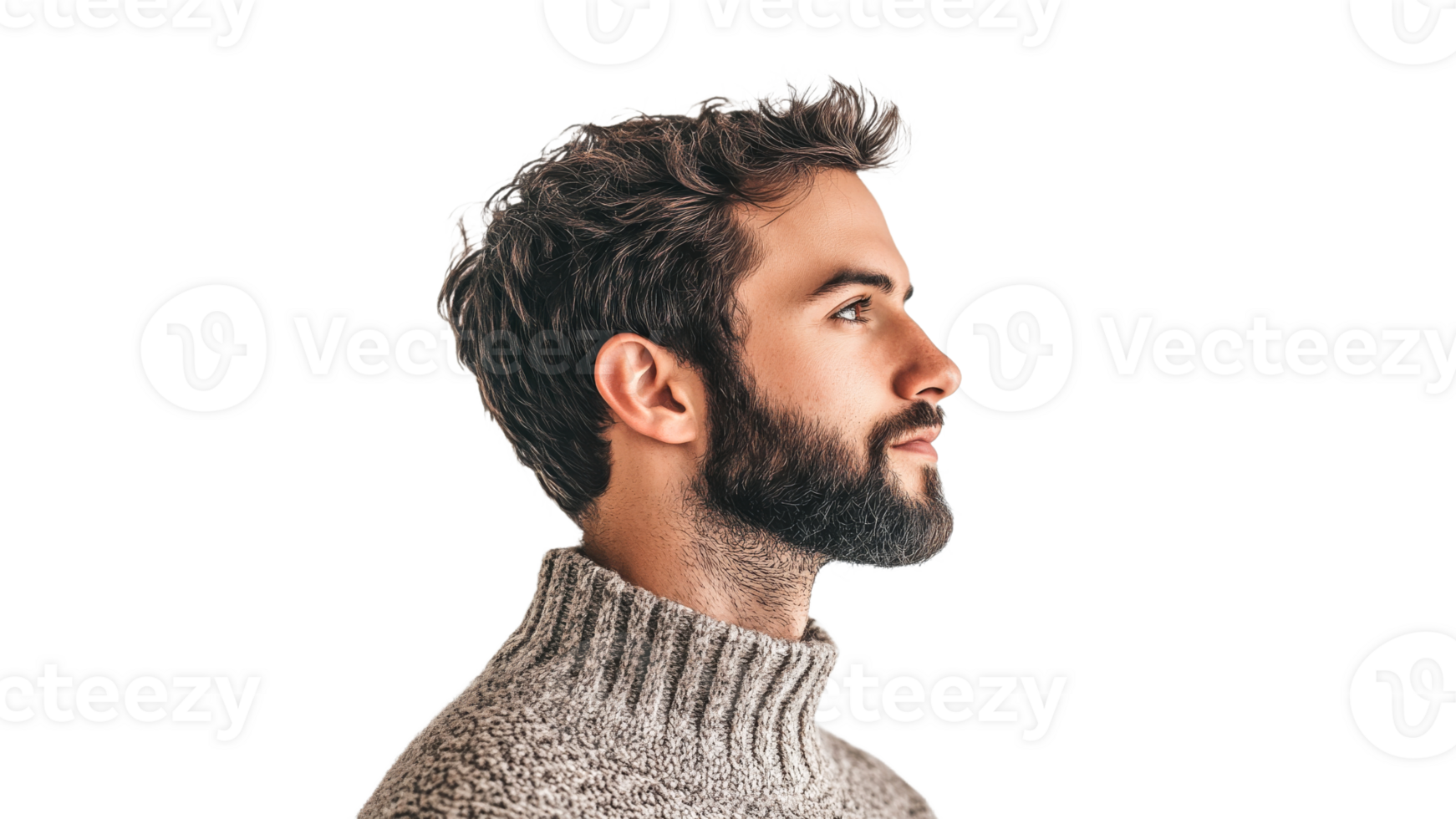 Profile view of a man with a beard and sweater png