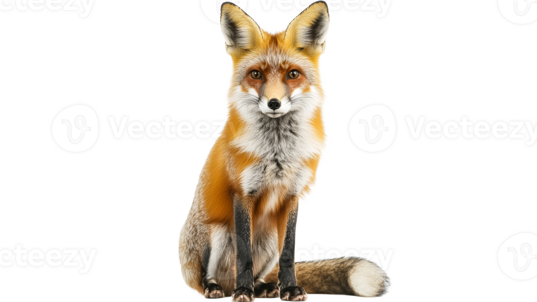 Fox sitting calmly in a lush green forest png