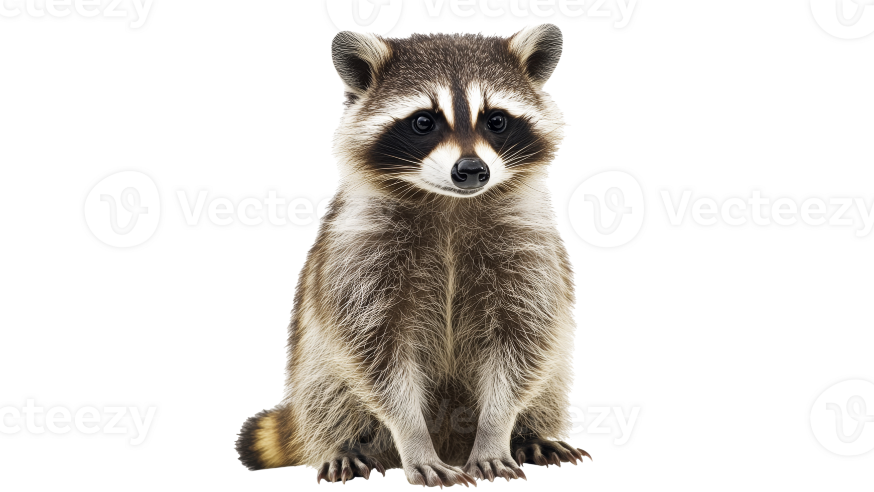 Raccoon sitting calmly against a transparent background png