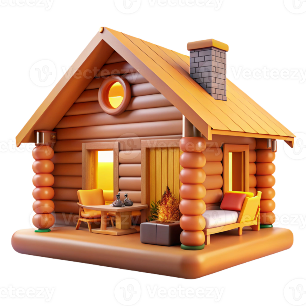 stunning contemporary Log Cabin Interior View Isolated with Warm Colors authentic png