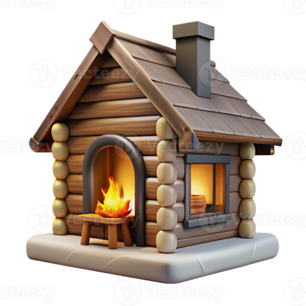 beautiful contemporary Log Cabin Interior with Fireplace Transparent Background original png