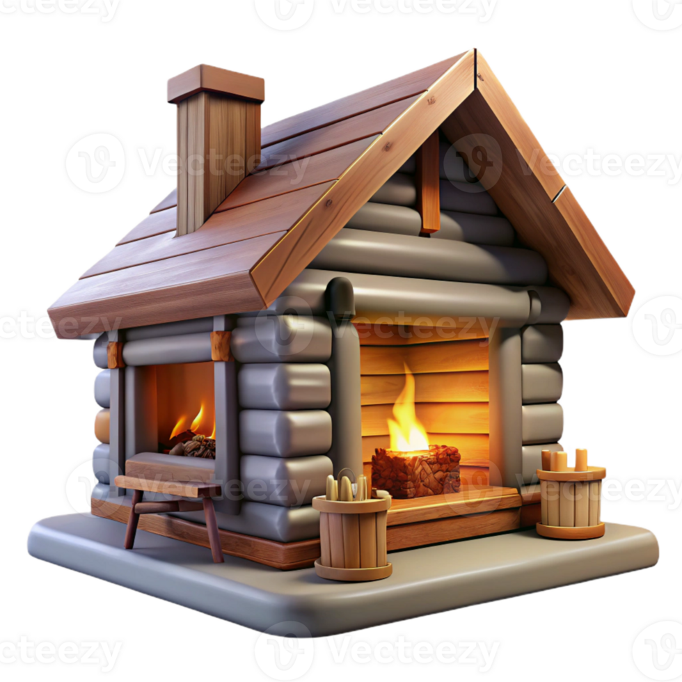 stunning traditional Log Cabin Interior with Fireplace Transparent Background professional png