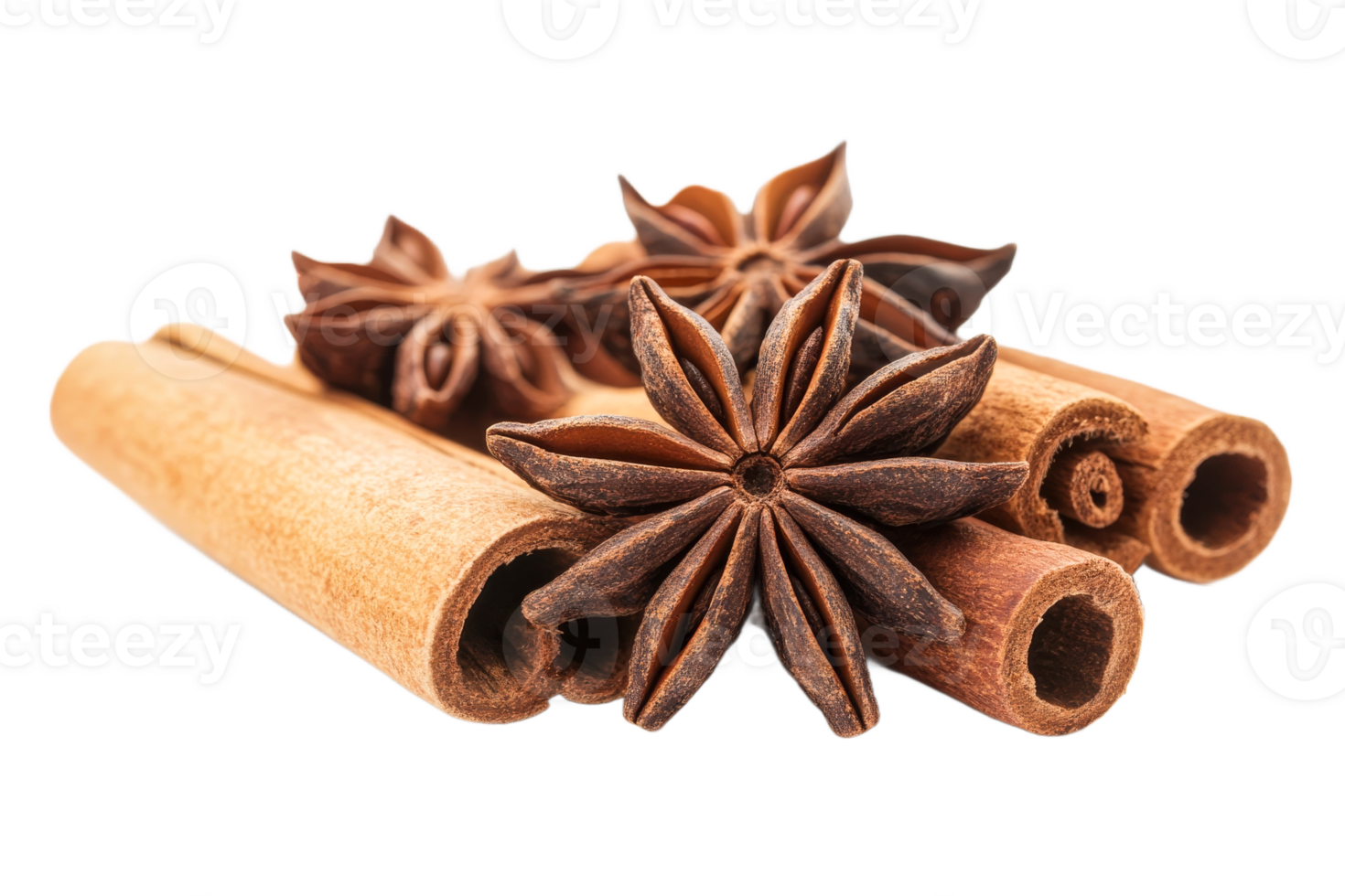 Cinnamon and star anise spices on white background png