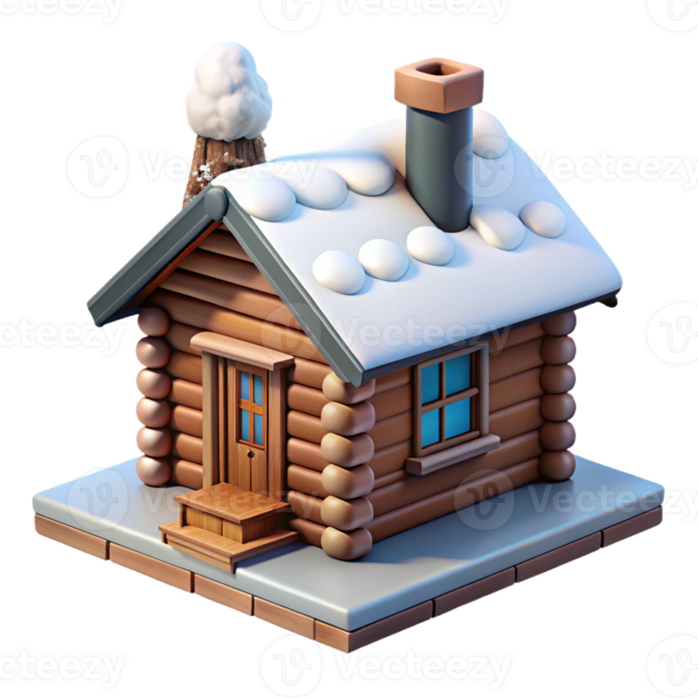 elegant artistic Log Cabin with Smoke From Chimney Winter Scene Isolated professional png