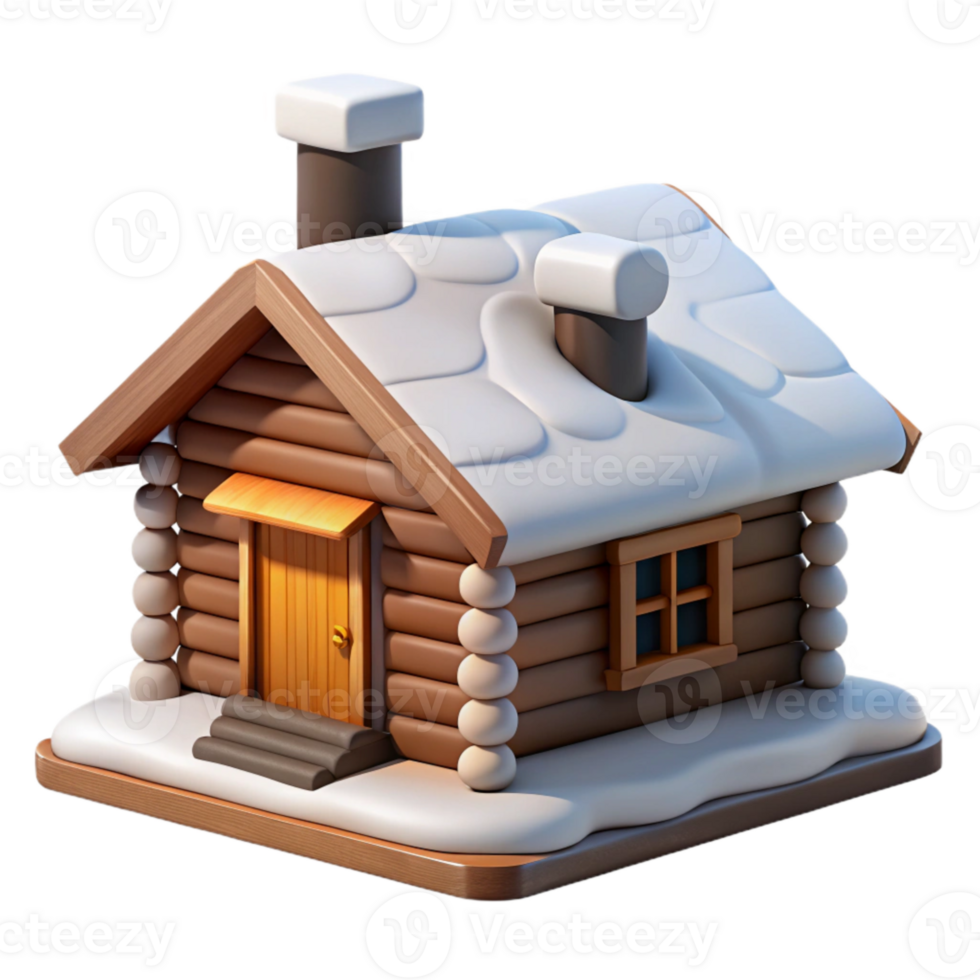 serene modern Log Cabin with Smoke From Chimney Winter Scene Isolated exclusive png