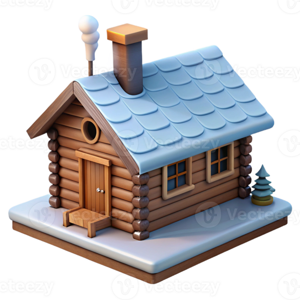 dramatic modern Log Cabin with Smoke From Chimney Winter Scene Isolated exclusive png