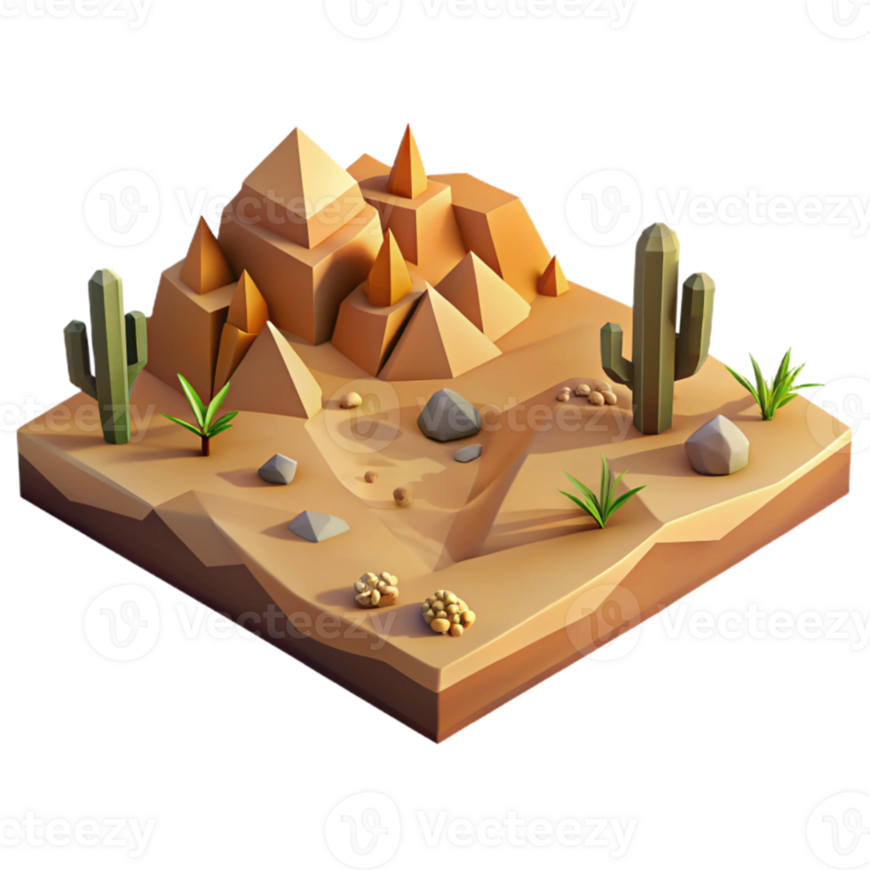 magnificent rustic Low Poly Landscape Desert Brown Isolated detailed png