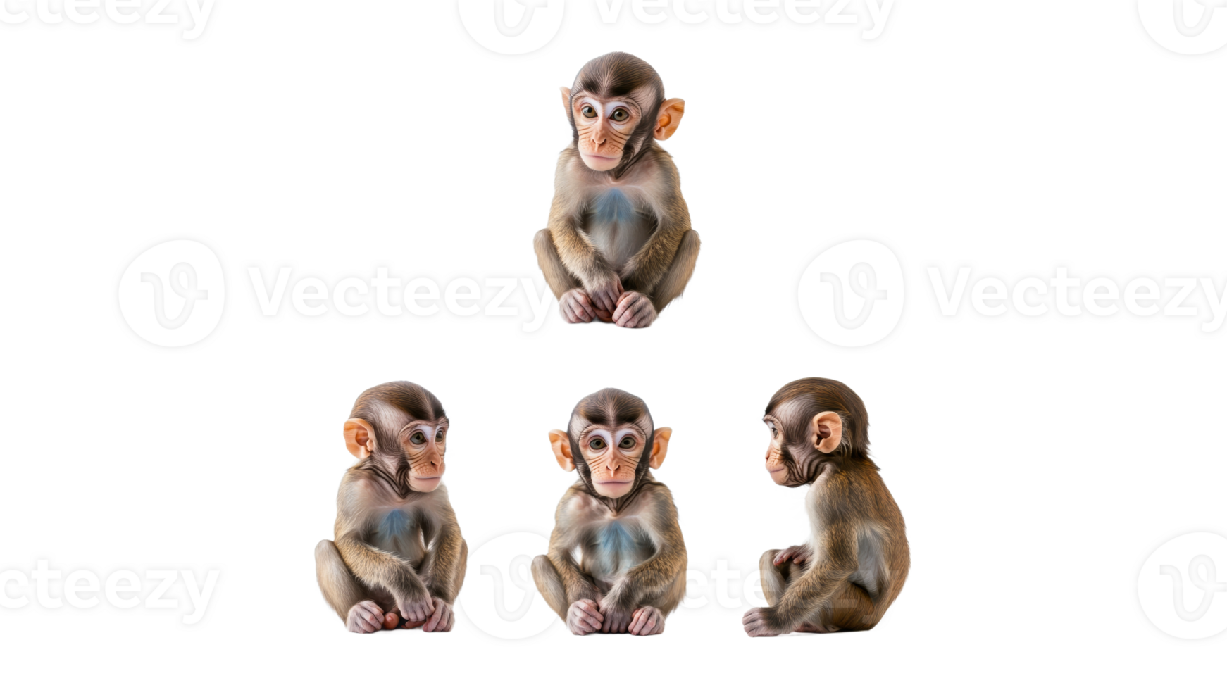 Cute monkeys in various poses on white background png