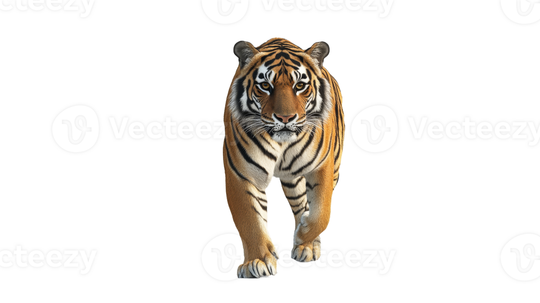 Tiger walking confidently through open space png