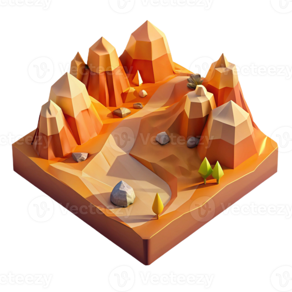 vibrant rustic Low Poly Virtual Landscape Orange Hues Cutout authentic png
