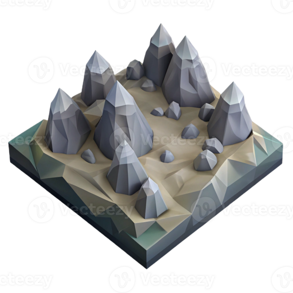 elegant vintage Low Poly Virtual Terrain with Gray Texture Transparent Background genuine png