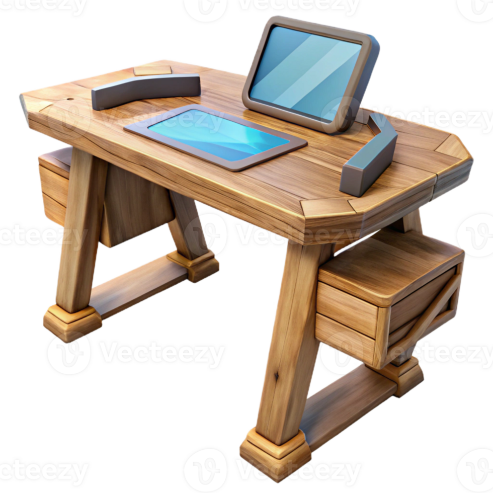 magnificent artistic Low Poly Vr Desk with Wooden Surface Transparent Background original png