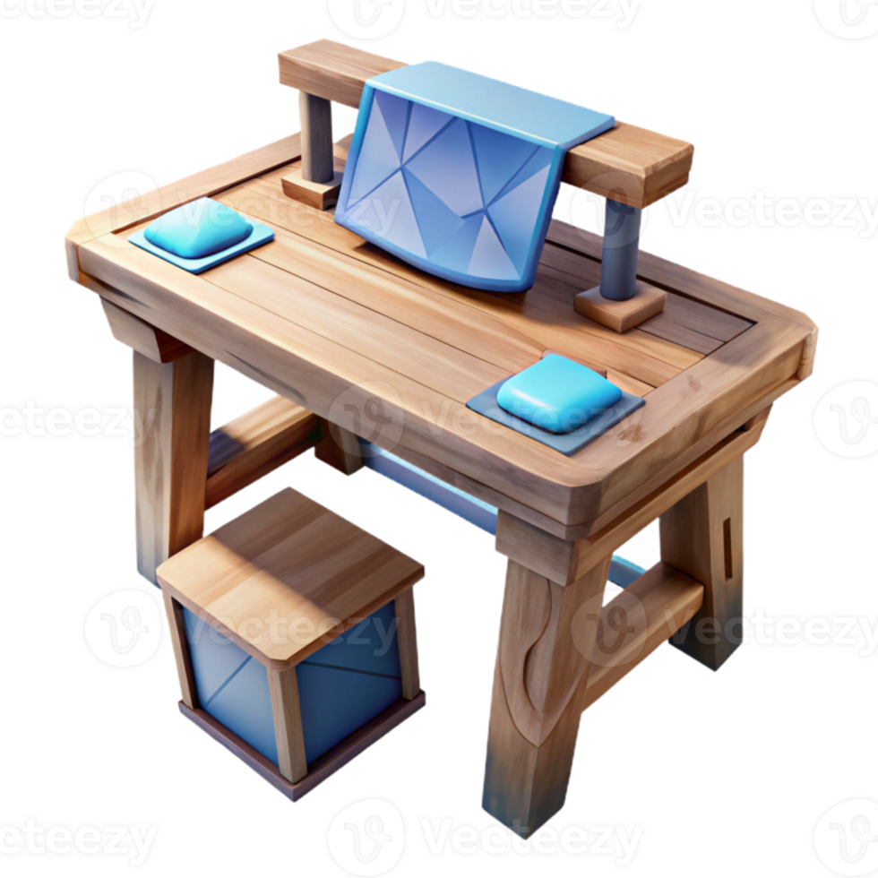 wonderful artistic Low Poly Vr Desk with Wooden Surface Transparent Background premium png