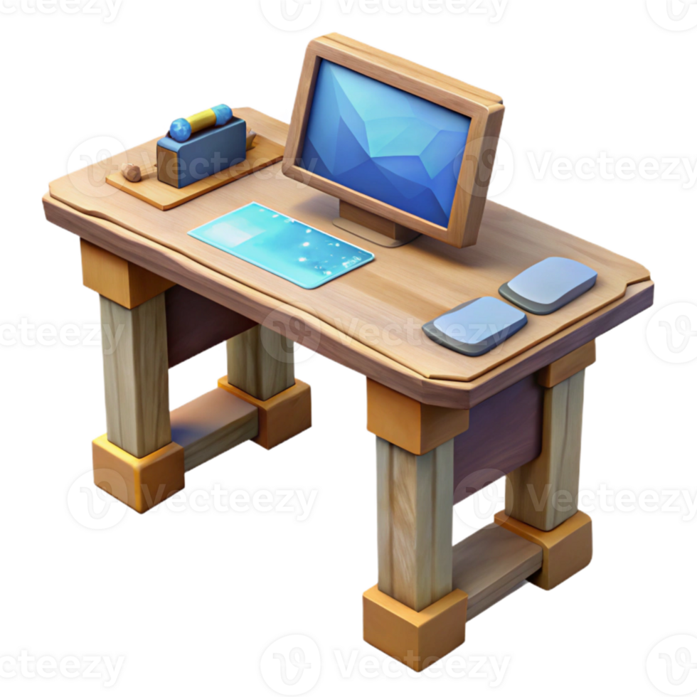 elegant creative Low Poly Vr Desk with Wooden Surface Transparent Background detailed png