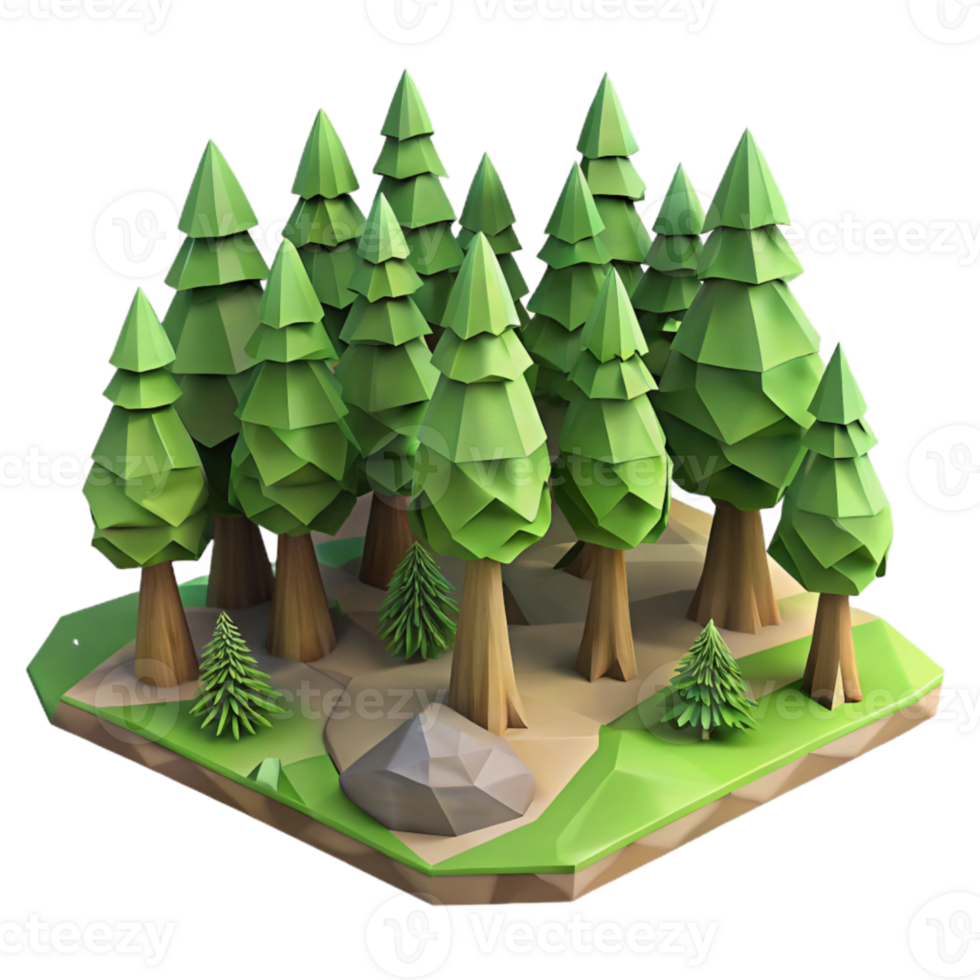 beautiful traditional Low Poly Vr Forest with Tall Trees Transparent Background png